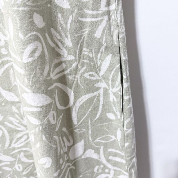 Charlie Paige Linen Blend Shift Dress M Sage Green Leaf Print Sleeveless - Picture 5 of 13